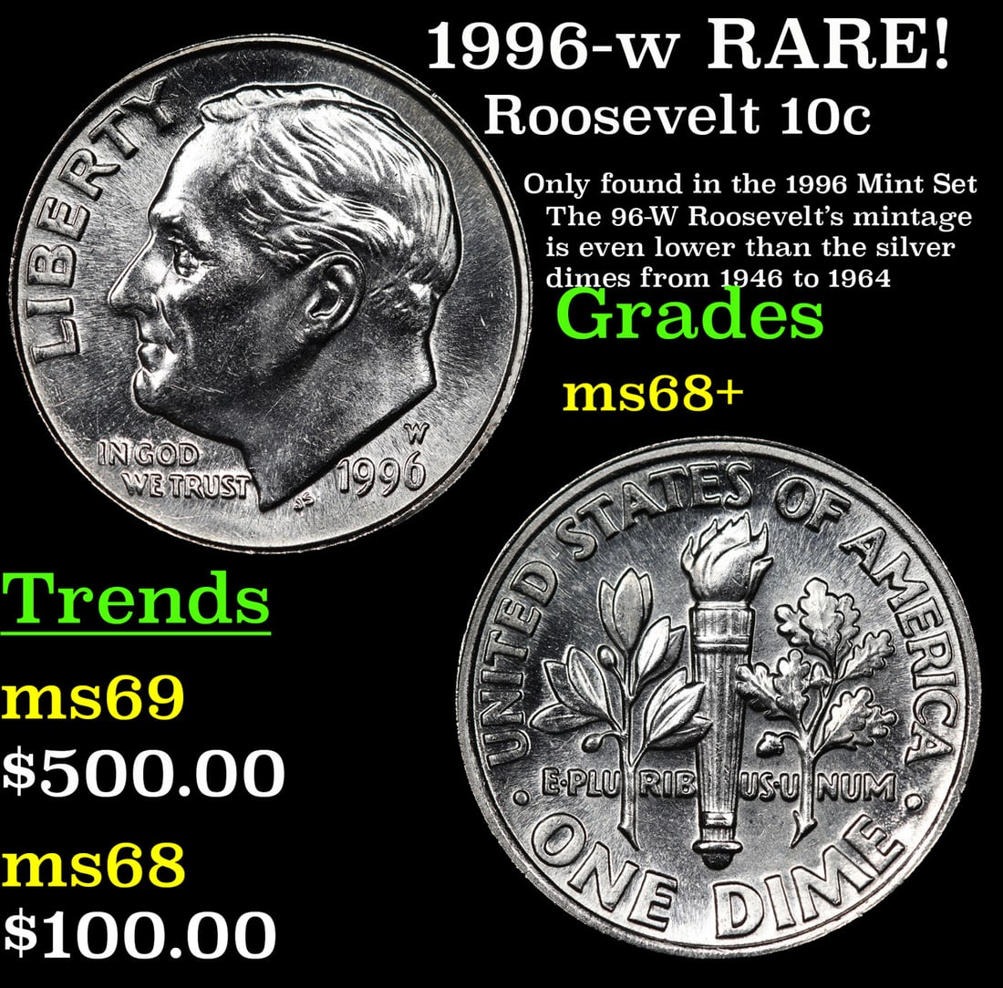 1996-w Roosevelt Dime RARE! 10c Grades Gem++ Unc (1 of 3)