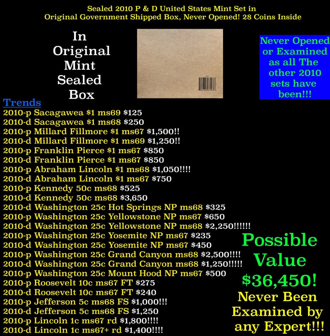 Sealed 2010 United States Mint Set in Original Government Shipped Box, Never Opened! 28 Coins (1 of 2)