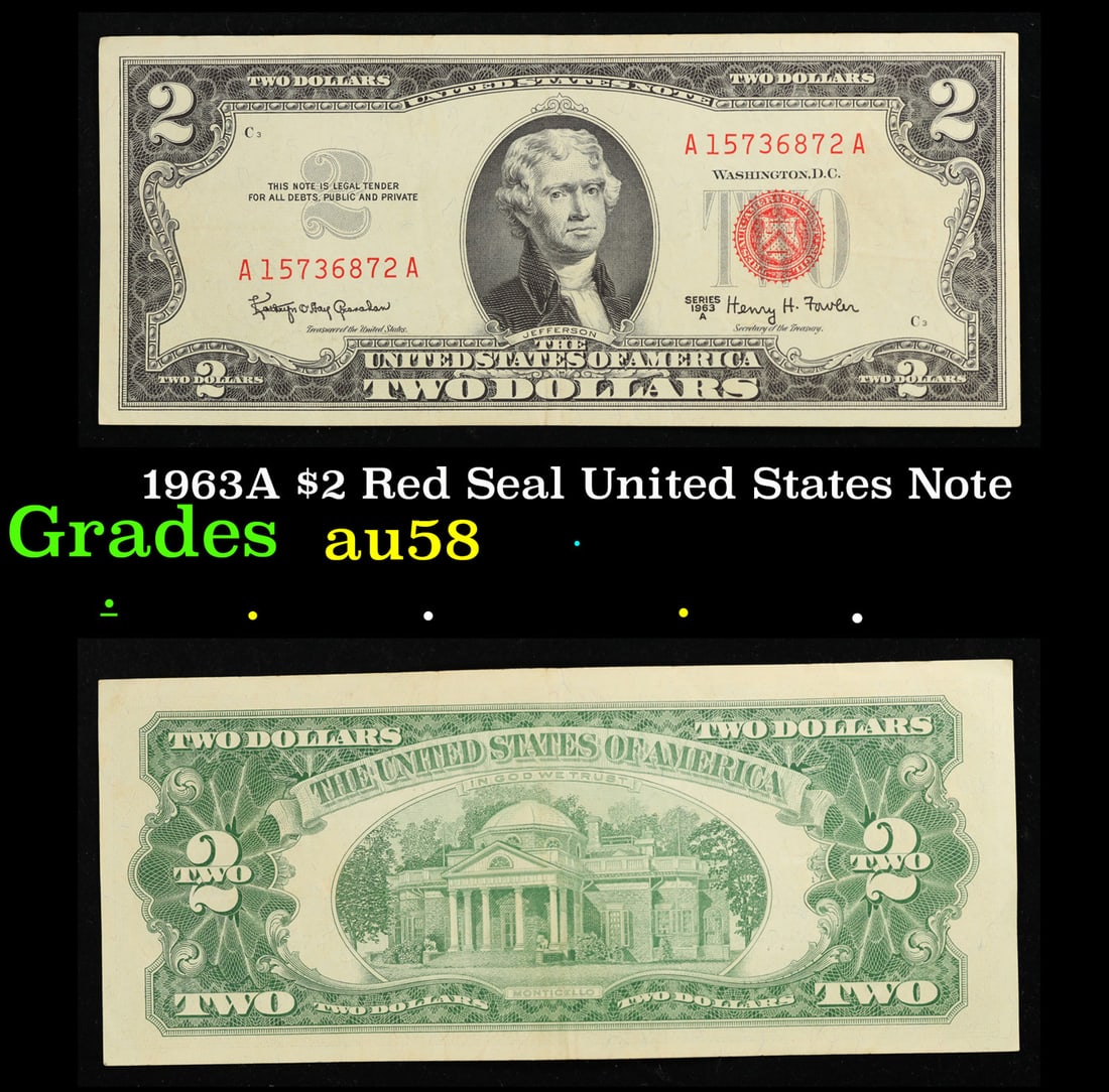 1963A $2 Red Seal United States Note Grades Choice AU/BU Slider (1 of 3)