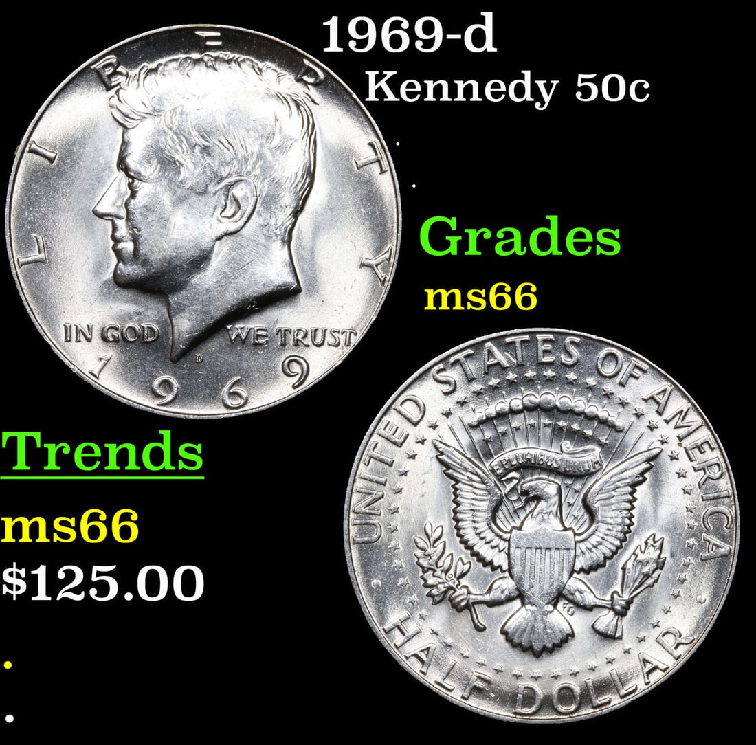 1969-d Kennedy Half Dollar 50c Grades GEM+ Unc (1 of 3)