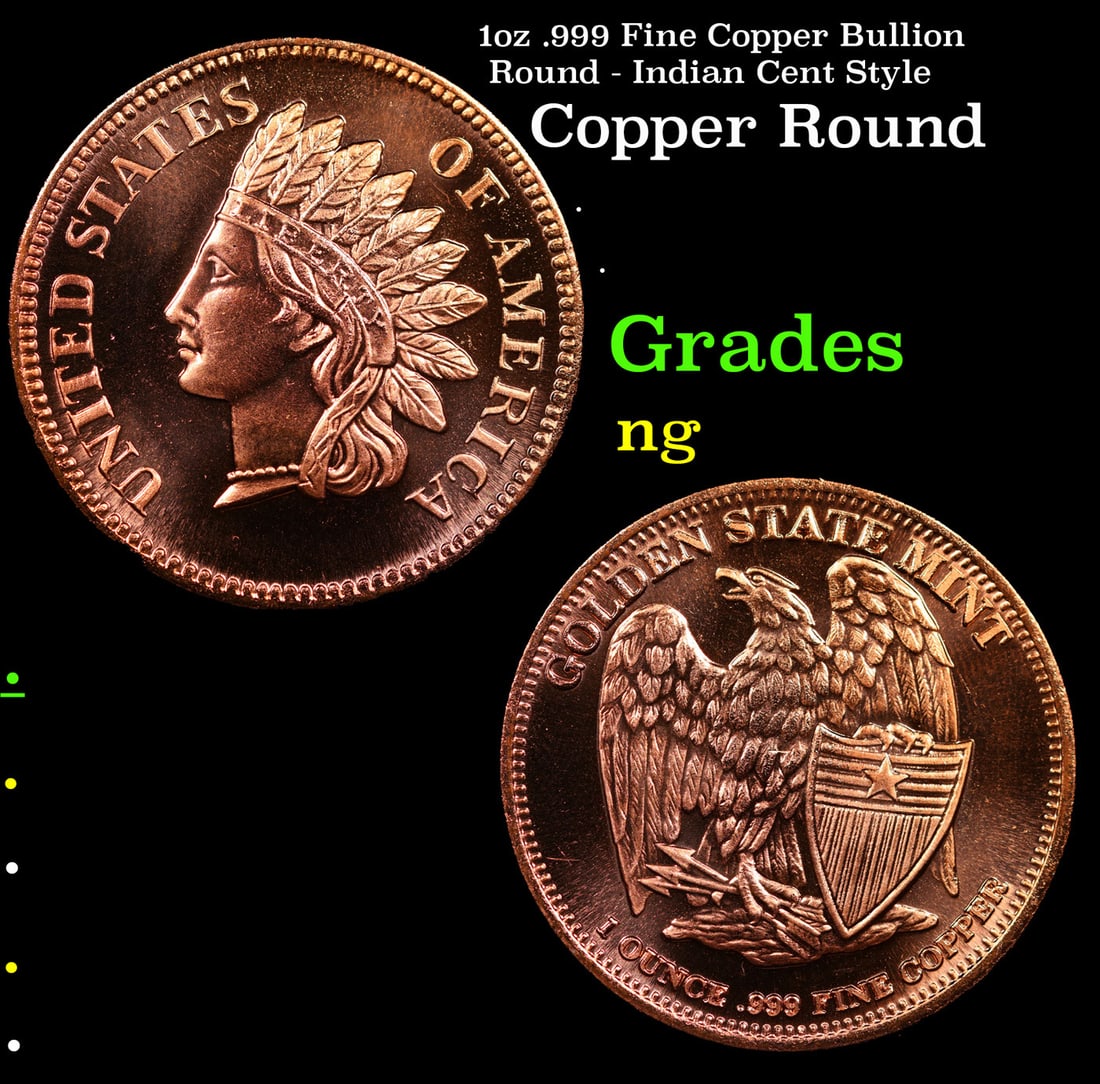 1oz .999 Fine Copper Bullion Round - Indian Cent Style (1 of 3)