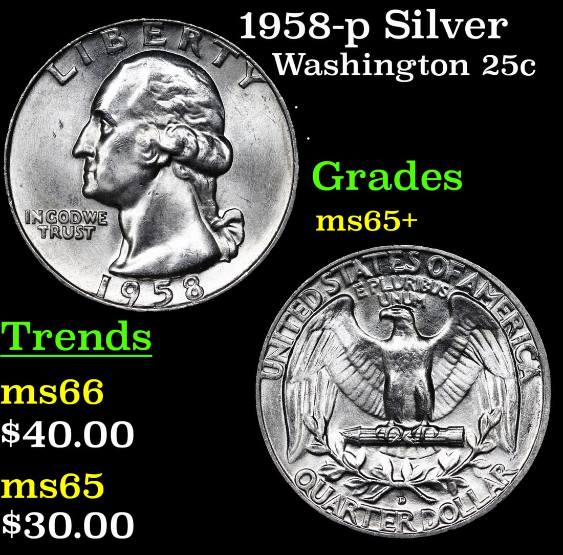 1958-p Washington Quarter Silver 25c Grades GEM+ Unc (1 of 3)