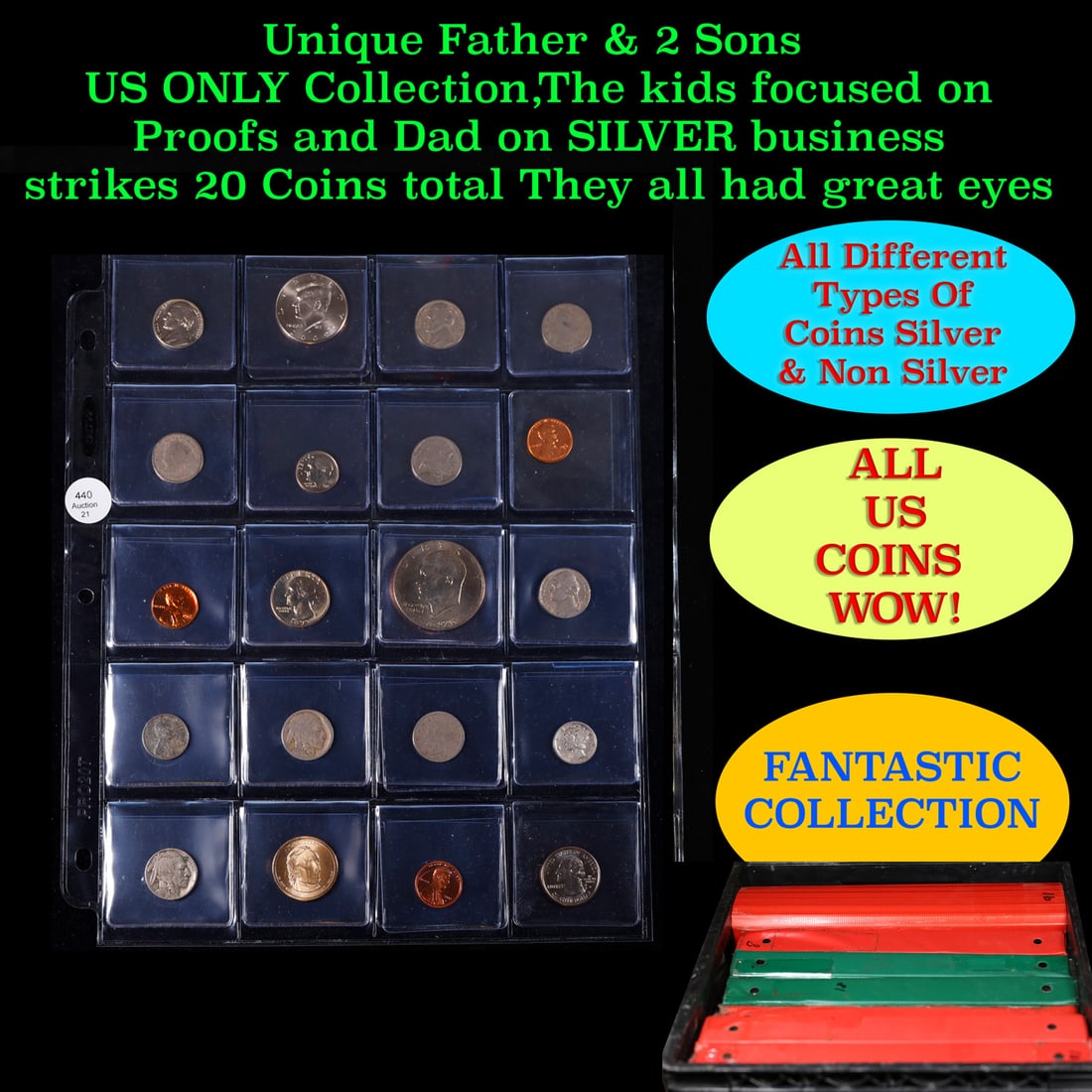 Unique Father & 2 Sons US ONLY Collection,The kids focused on Proofs and Dad on SILVER business: Unique Father & 2 Sons US ONLY Collection,The kids focused on Proofs and Dad on SILVER business strikes 20 Coins total They all had great eyes. We have received a huge collection of over 10 thousand U
