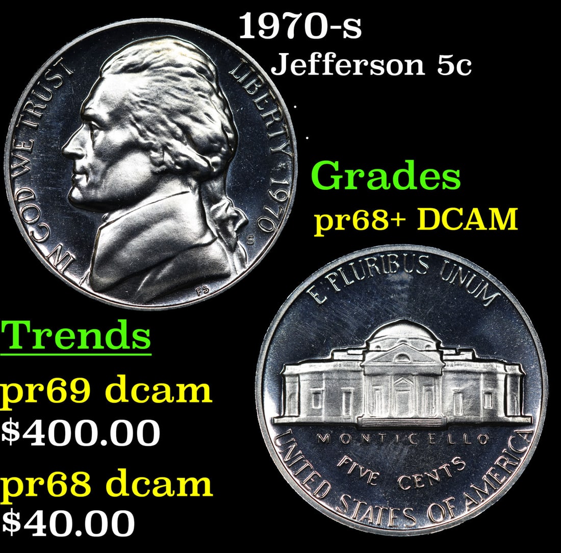 1970-s Proof Jefferson Nickel 5c Grades GEM++ Proof Deep Cameo (1 of 3)