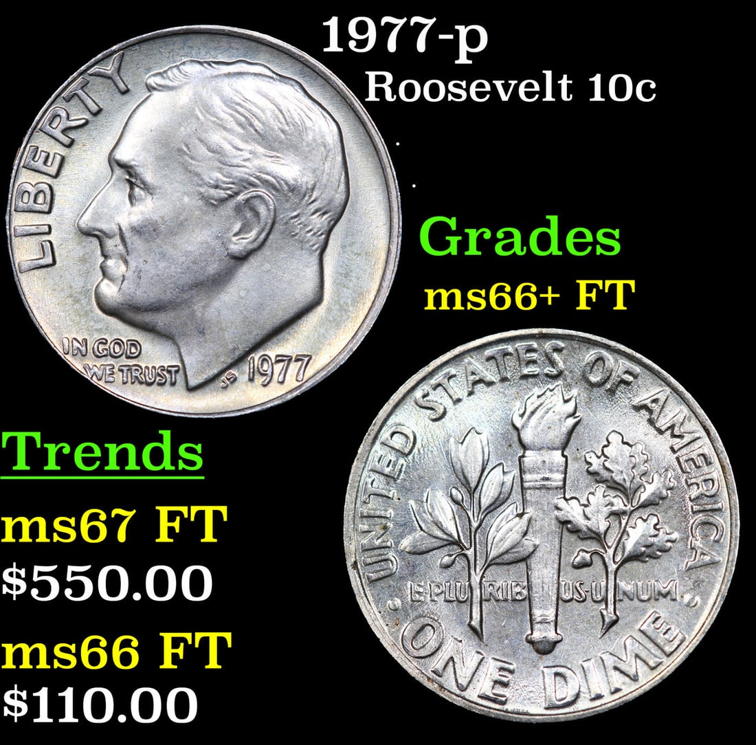 1977-p Roosevelt Dime 10c Grades GEM++ FT (1 of 3)