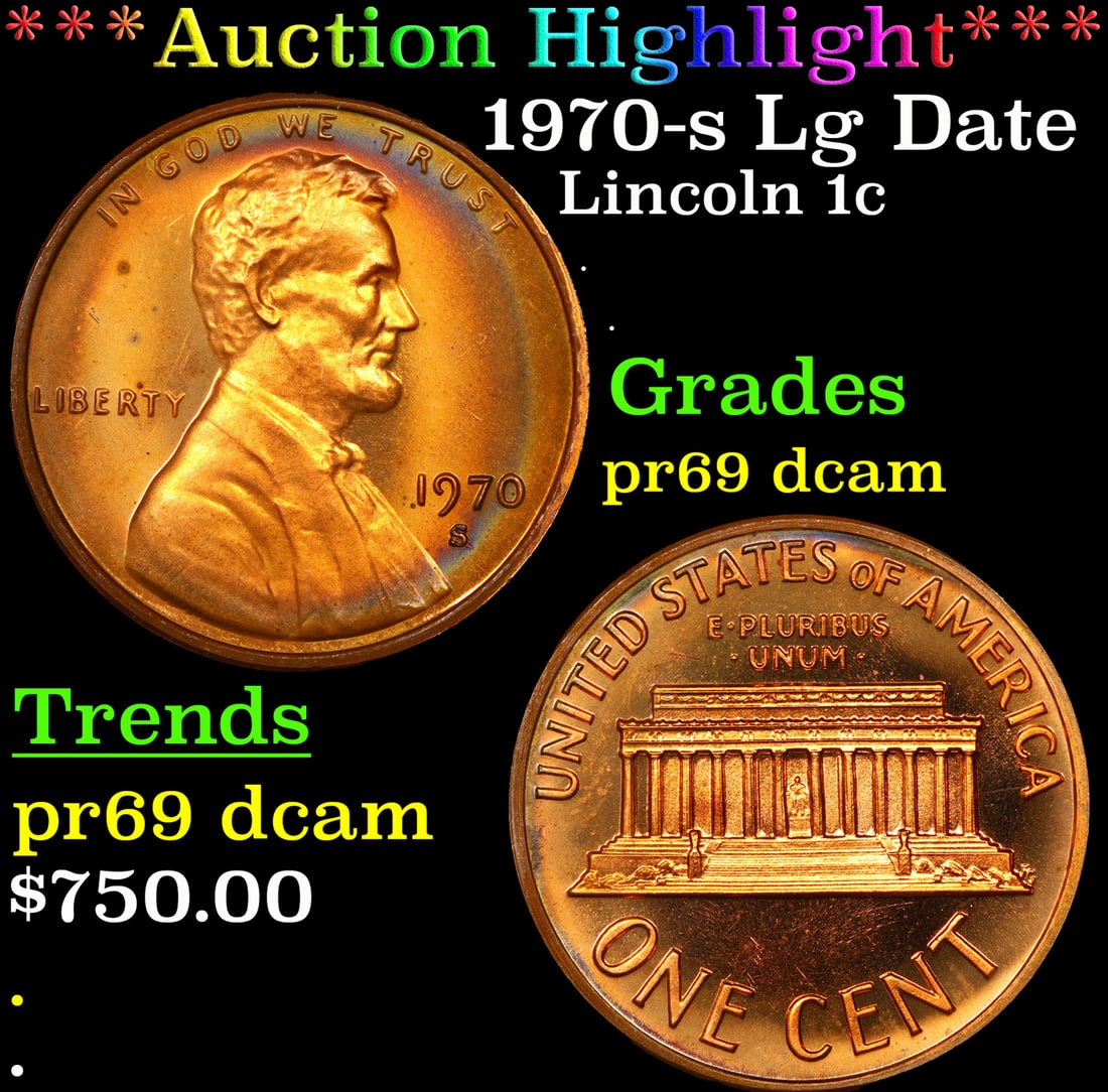 ***Auction Highlight*** 1970-s Lg Date Proof Lincoln Cent 1c GEM++ Proof Deep Cameo USCG (fc) (1 of 3)