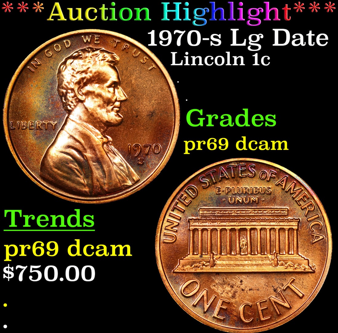 ***Auction Highlight*** 1970-s Lg Date Proof Lincoln Cent 1c GEM++ Proof Deep Cameo USCG (fc) (1 of 3)