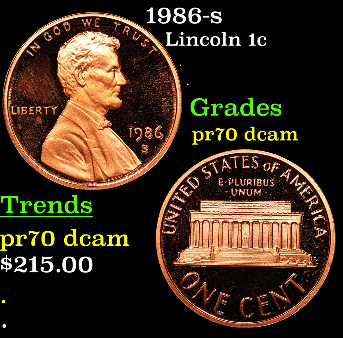 1986-s Proof Lincoln Cent 1c Graded pr70 dcam By SEGS: 1986-s Lincoln Cent 1c Graded pr70 dcam By SEGS.