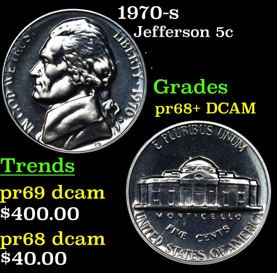 1970-s Proof Jefferson Nickel 5c Grades GEM++ Proof Deep Cameo (1 of 3)