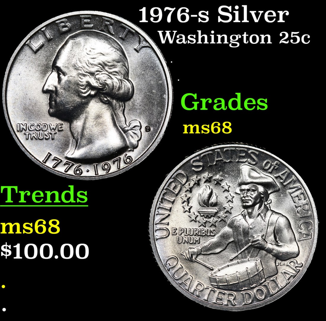 1976-s Silver Washington Quarter 25c Grades GEM+++ Unc (1 of 3)