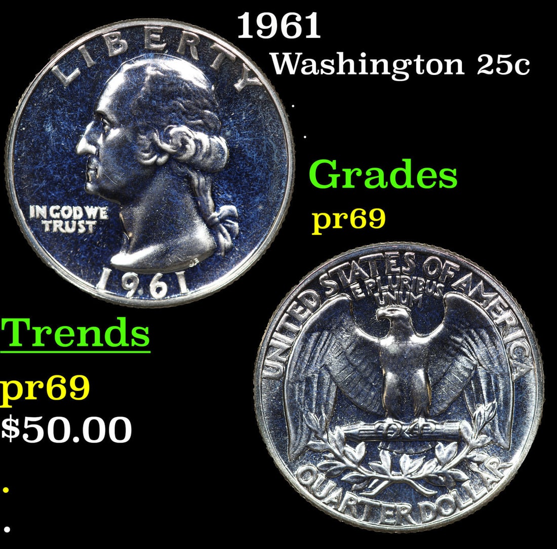 1961 Proof Washington Quarter 25c Grades GEM++ Proof (1 of 3)