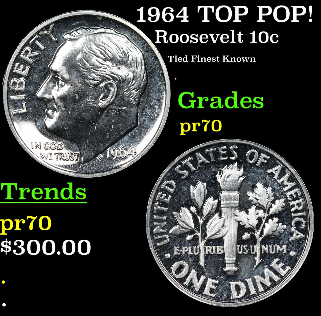 1964 Proof Roosevelt Dime TOP POP! 10c Graded pr70 BY SEGS: 1964 TOP POP! Roosevelt Dime 10c Graded pr70 BY SEGS.