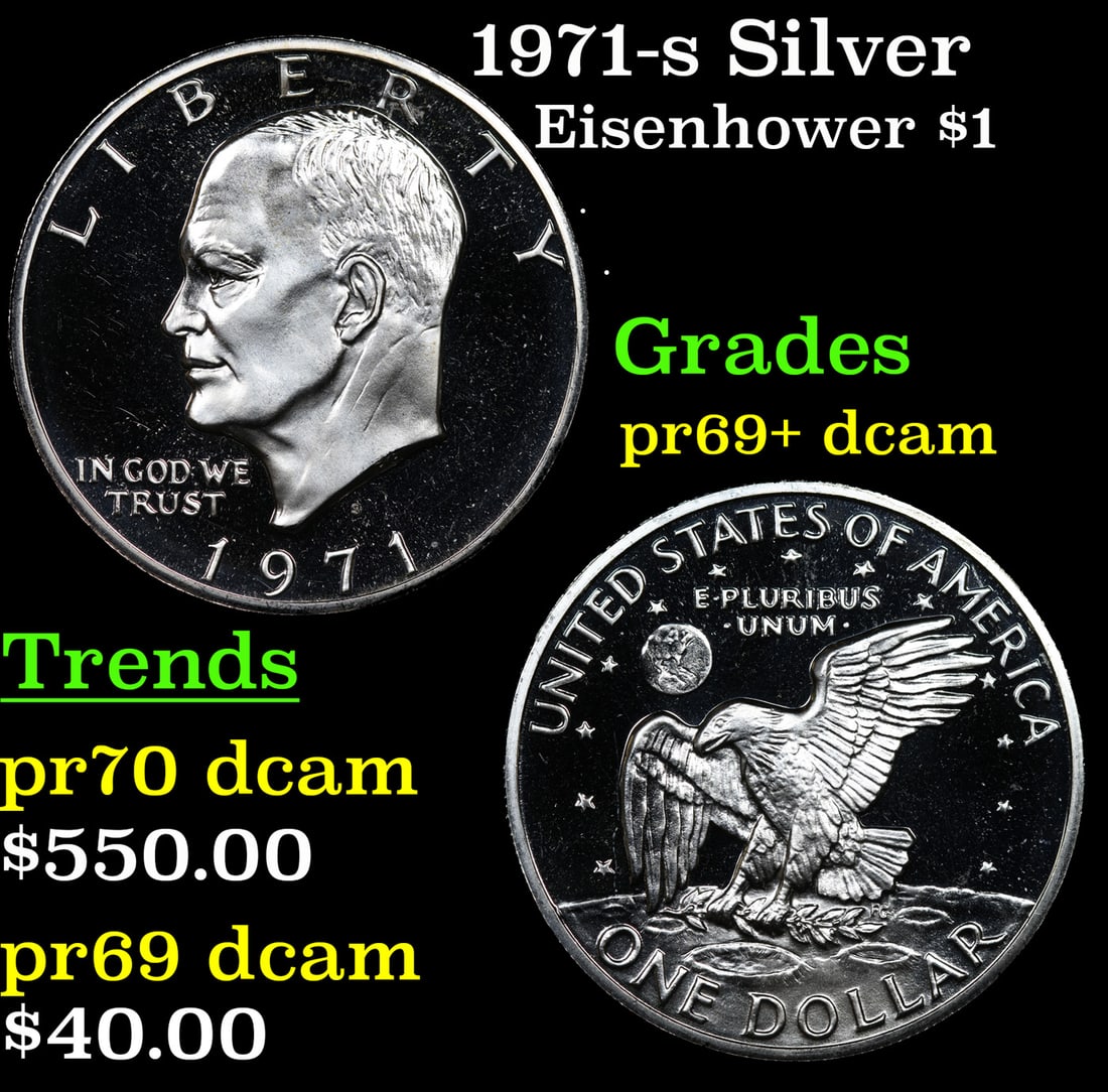 1971-s Silver Proof Eisenhower Dollar $1 Grades GEM++ Proof Deep Cameo (1 of 3)