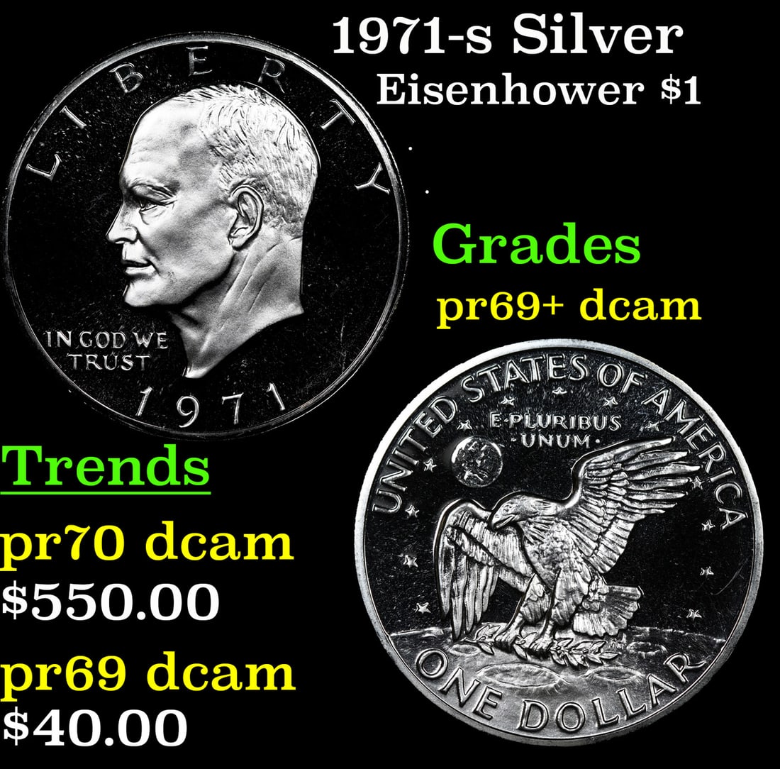 1971-s Silver Proof Eisenhower Dollar $1 Grades GEM++ Proof Deep Cameo (1 of 3)