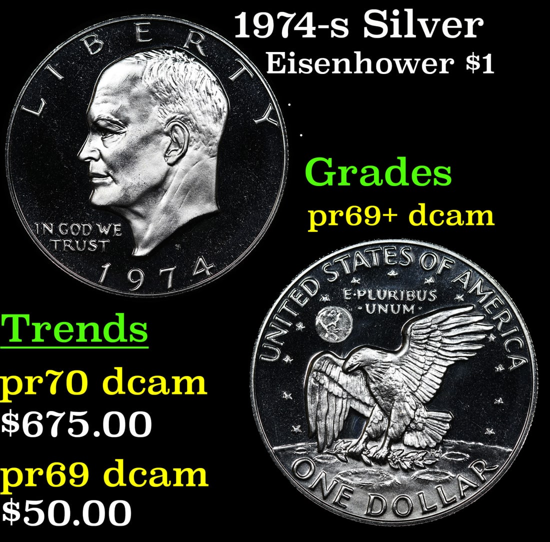 1974-s Silver Proof Eisenhower Dollar $1 Grades GEM++ Proof Deep Cameo (1 of 3)