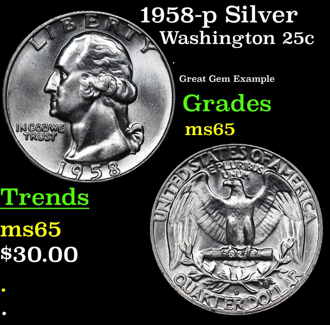 1958-p Washington Quarter Silver 25c Grades GEM Unc (1 of 3)
