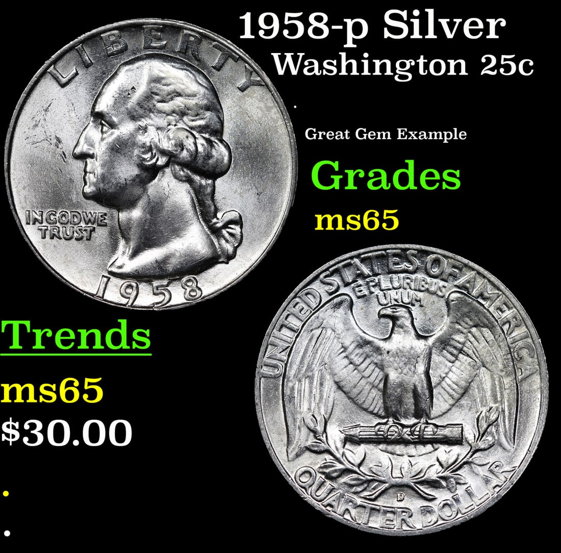 1958-p Washington Quarter Silver 25c Grades GEM Unc (1 of 3)