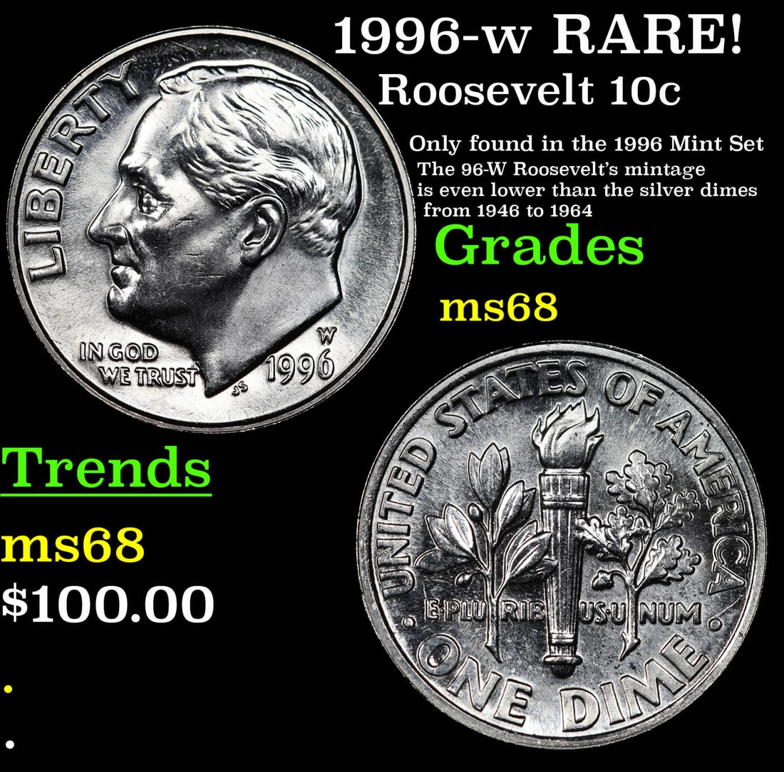 1996-w Roosevelt Dime RARE! 10c Grades GEM+++ Unc (1 of 3)
