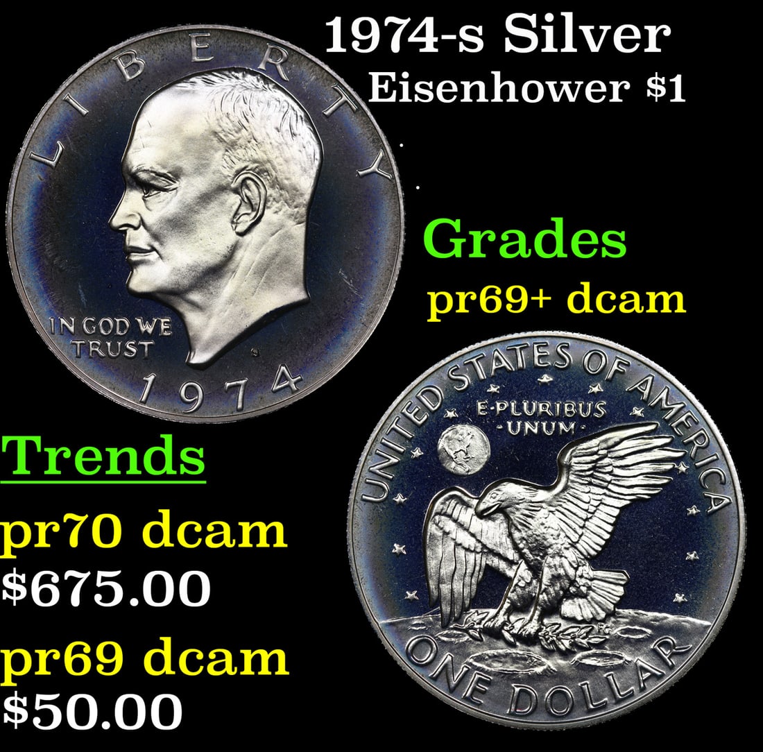 1974-s Silver Proof Eisenhower Dollar $1 Grades GEM++ Proof Deep Cameo (1 of 3)