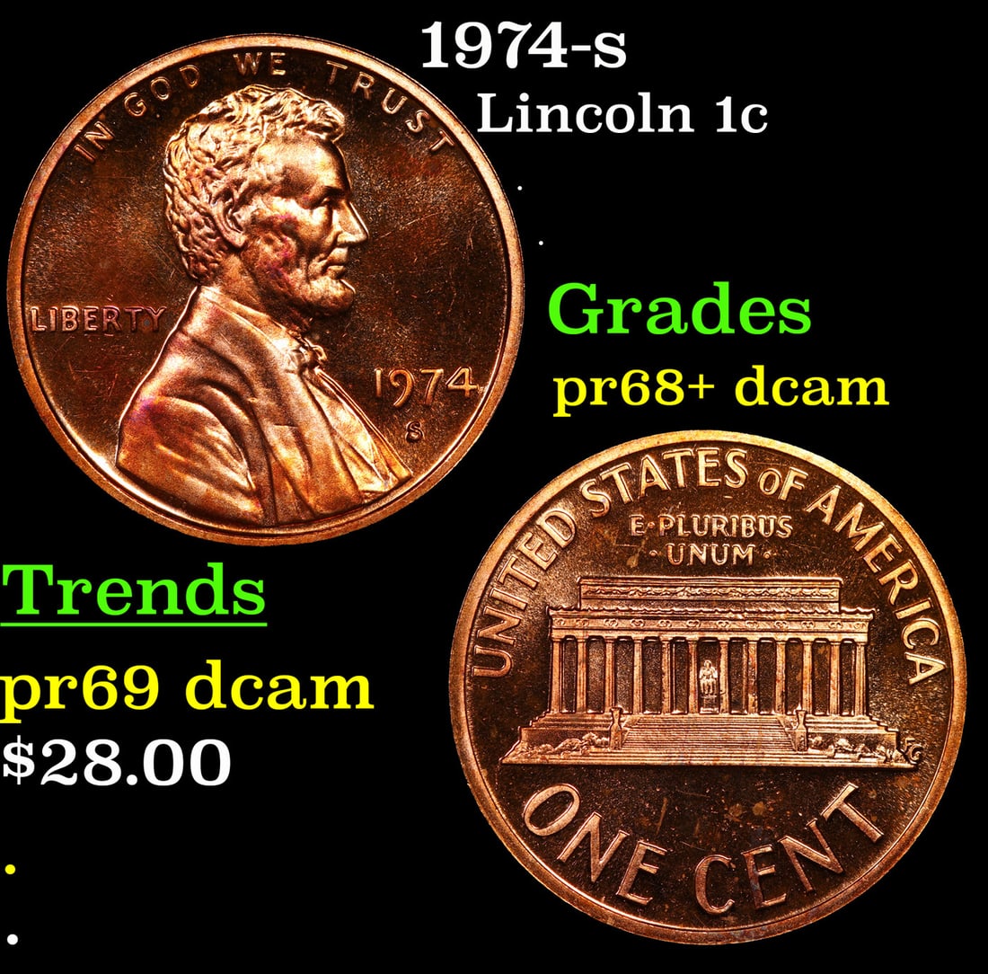 1974-s Proof Lincoln Cent 1c Grades GEM++ Proof Deep Cameo (1 of 3)