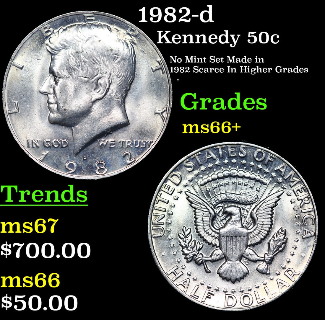 1982-d Kennedy Half Dollar 50c Grades GEM++ Unc (1 of 3)