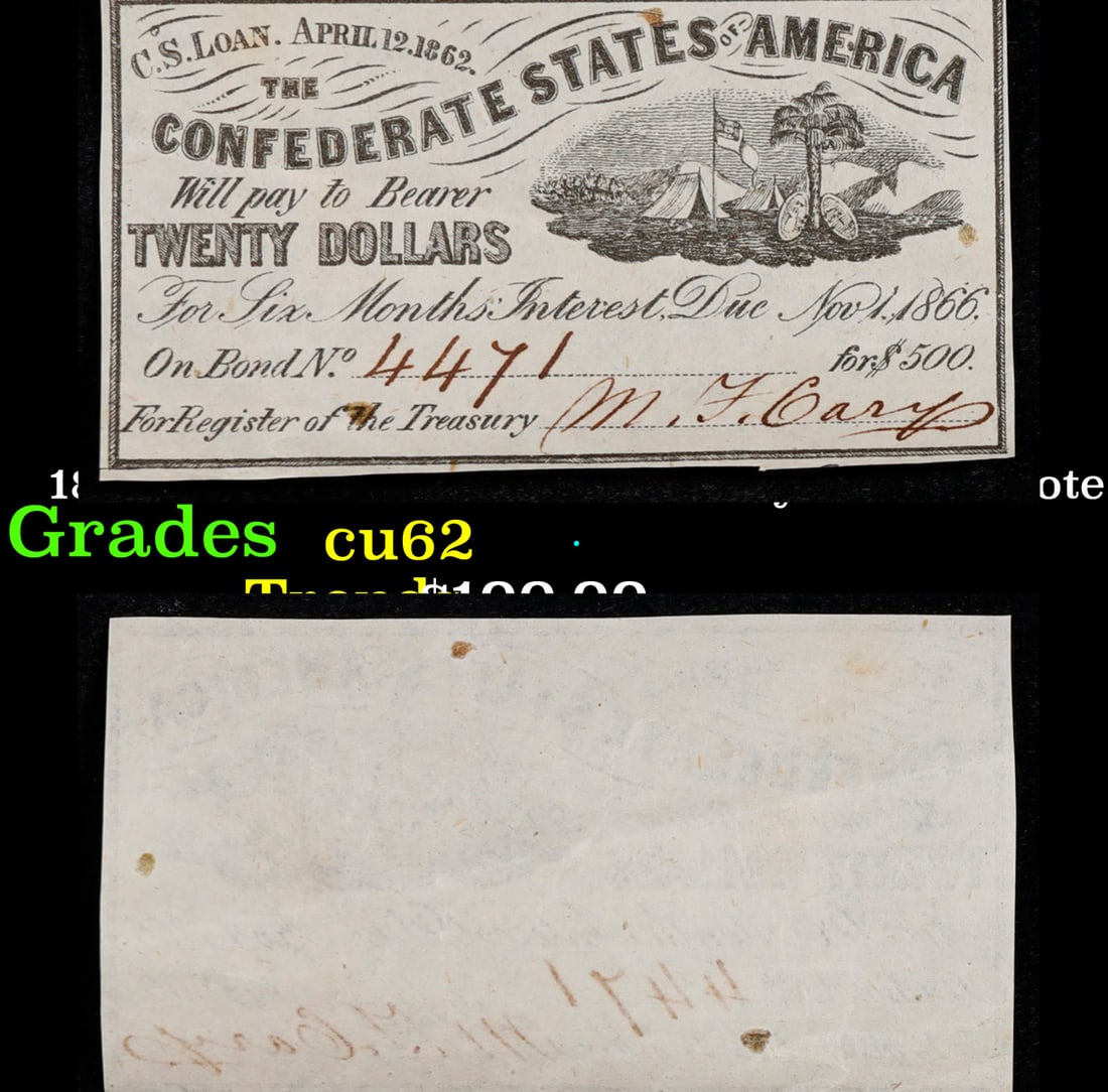 1862 Confederate States Twenty Dollars Note Grades Select CU (1 of 3)