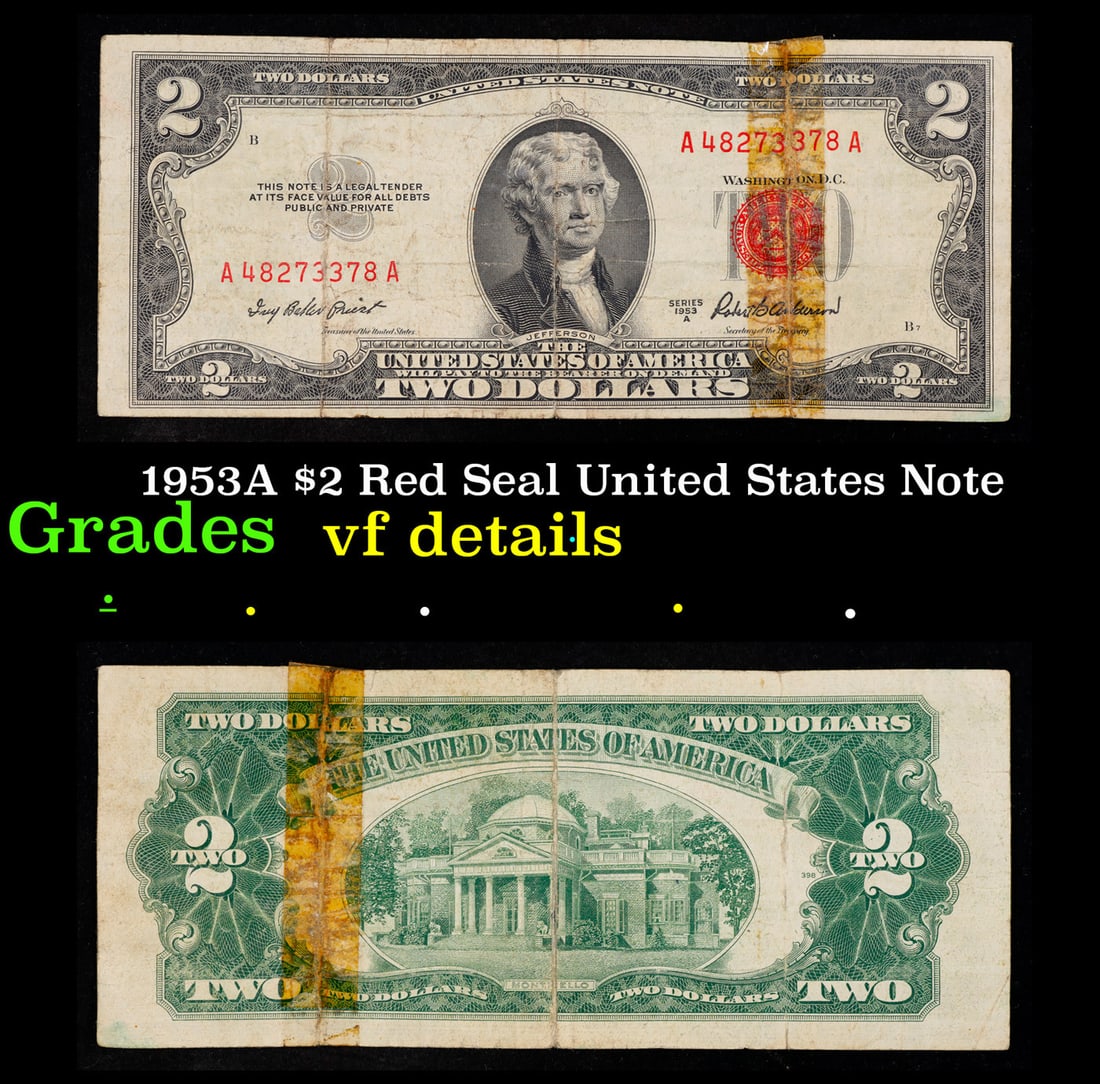 1953A $2 Red Seal United States Note Grades vf details (1 of 3)
