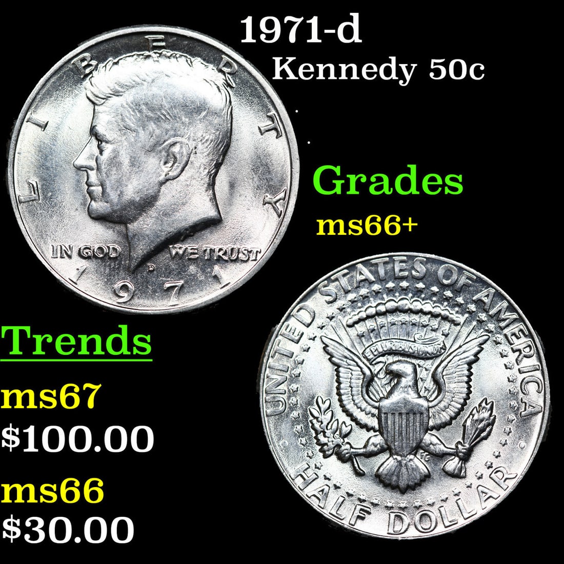 1971-d Kennedy Half Dollar 50c Grades GEM++ Unc (1 of 3)