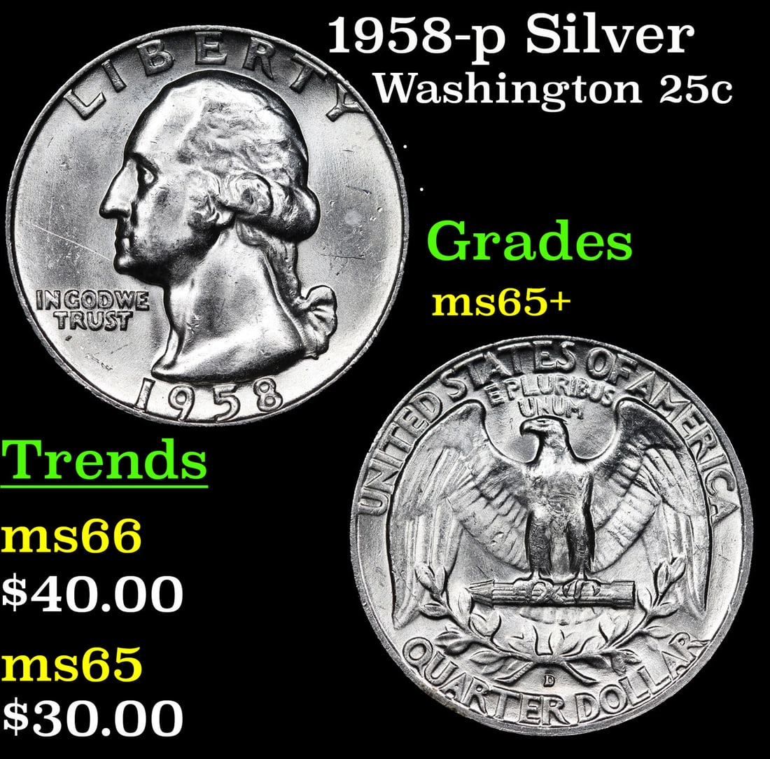 1958-p Washington Quarter Silver 25c Grades GEM+ Unc (1 of 3)