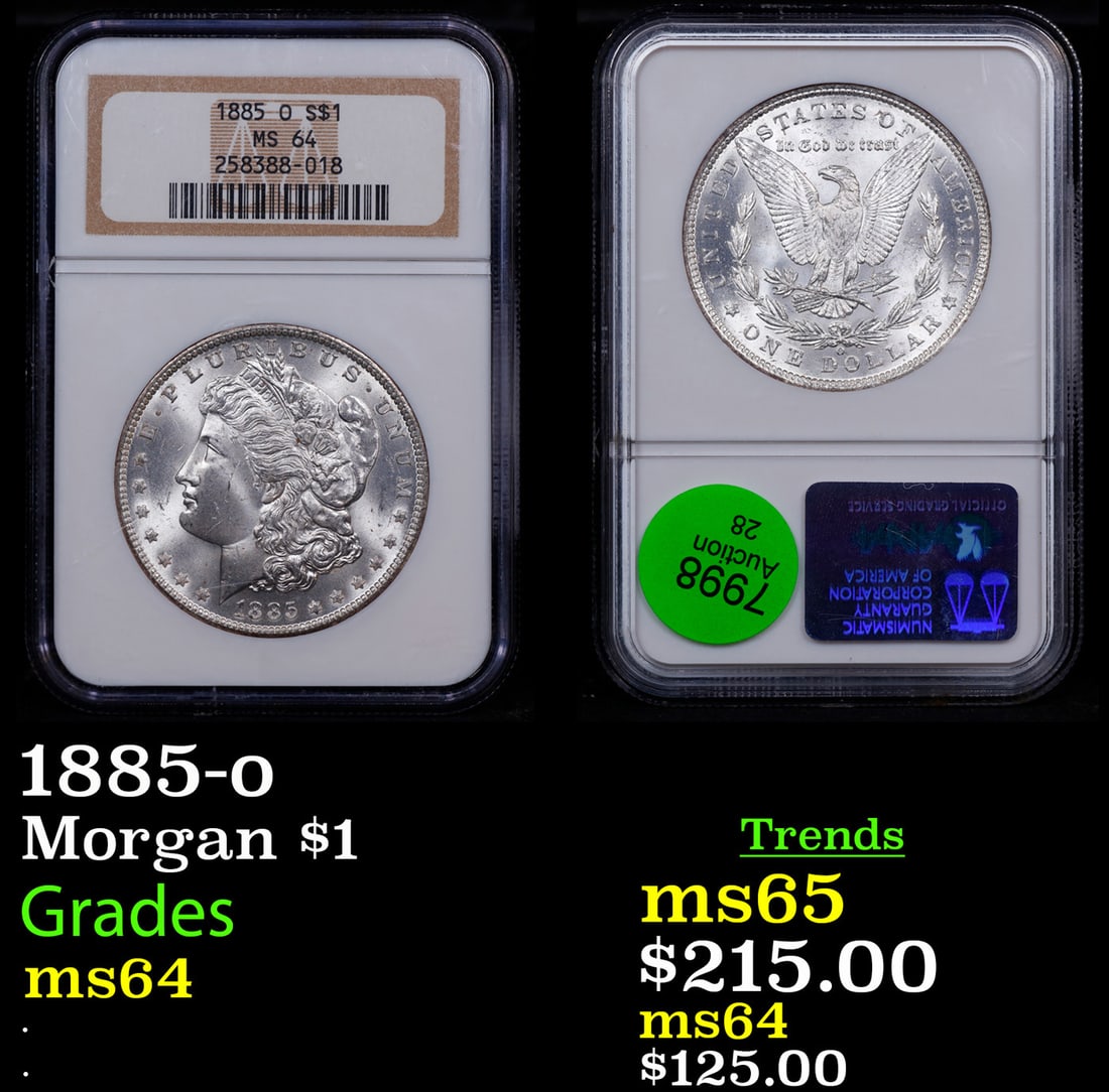 NGC 1885-o Morgan Dollar 1 Graded ms64 By NGC (1 of 3)
