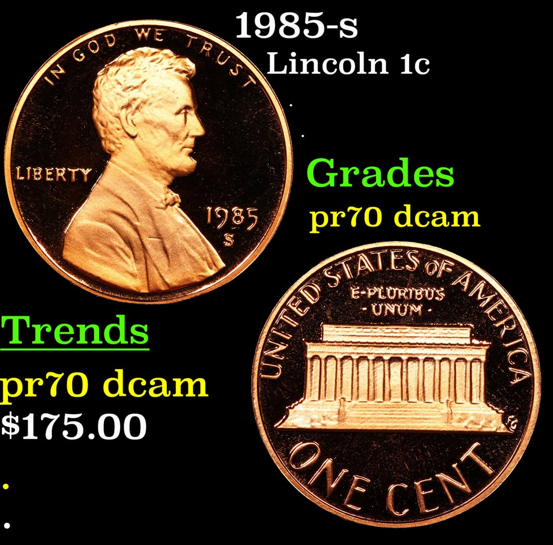 1985-s Proof Lincoln Cent 1c Grades GEM++ Proof Deep Cameo (1 of 3)