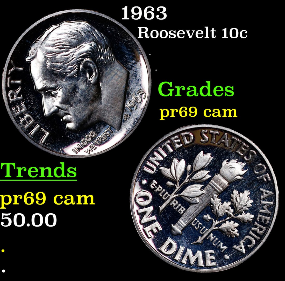 1963 Proof Roosevelt Dime 10c Grades GEM++ Proof Cameo (1 of 3)