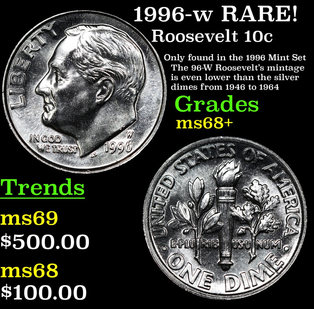 1996-w Roosevelt Dime RARE! 10c Grades Gem++ Unc (1 of 3)
