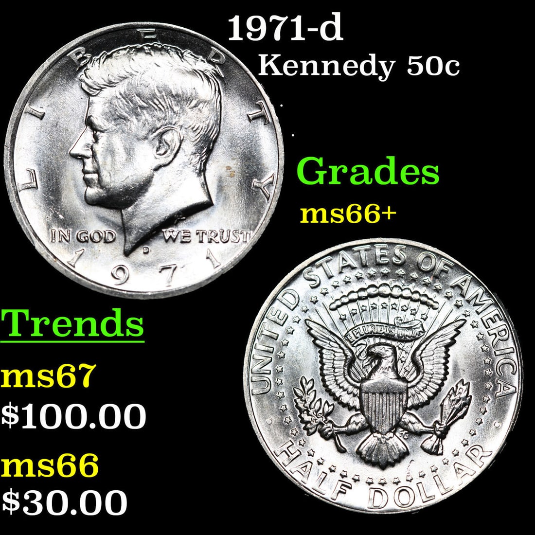 1971-d Kennedy Half Dollar 50c Grades GEM++ Unc (1 of 3)