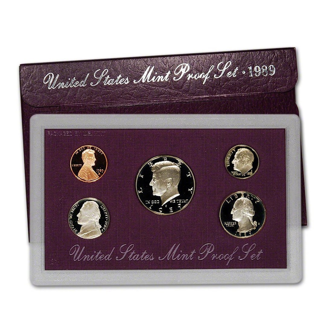 1989 United States Mint Proof Set 5 coins: 1989 United States Mint Proof Set 5 coins. Includes 5 Very Deep Cameo Proof Coins, the original Mint Packaging and the COA.