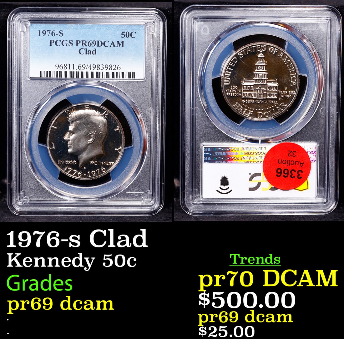 1976-s Clad Proof Kennedy Half Dollar 50c pr69 dcam PCGS (1 of 3)