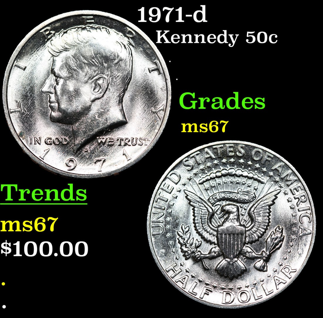 1971-d Kennedy Half Dollar 50c Grades GEM++ Unc (1 of 3)