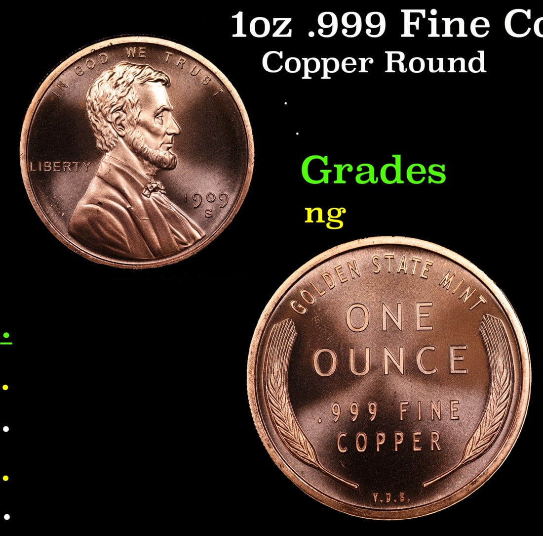1oz .999 Fine Copper Bullion Round - Wheat Penny Style: 1oz .999 Fine Copper Bullion Round - Wheat Penny Style.
