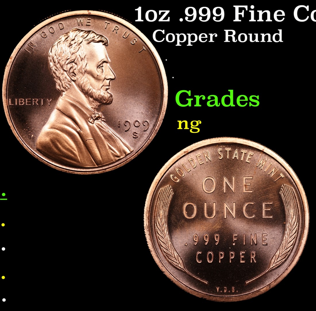 1oz .999 Fine Copper Bullion Round - Wheat Penny Style: 1oz .999 Fine Copper Bullion Round - Wheat Penny Style.