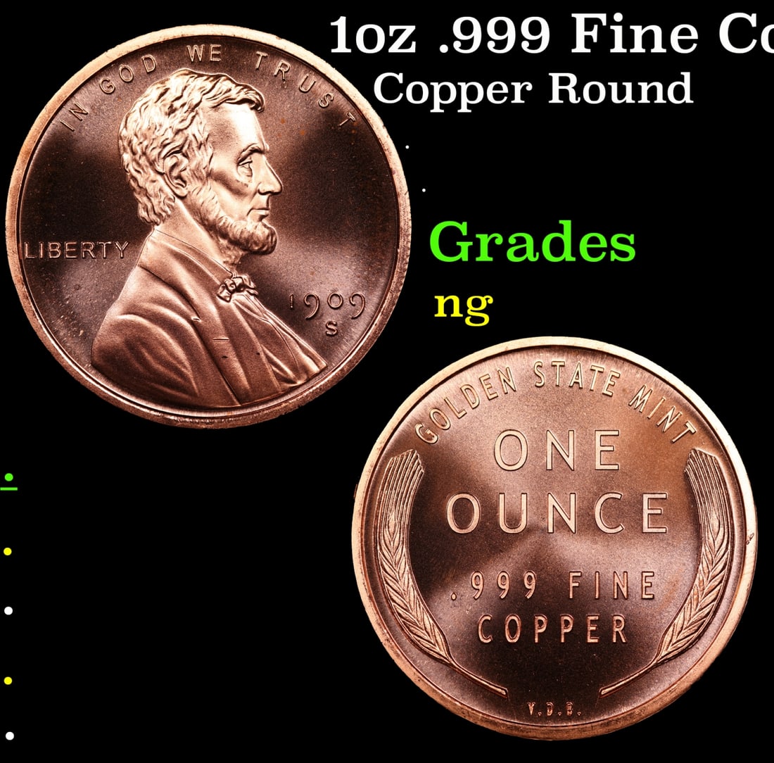 1oz .999 Fine Copper Bullion Round - Wheat Penny Style: 1oz .999 Fine Copper Bullion Round - Wheat Penny Style.