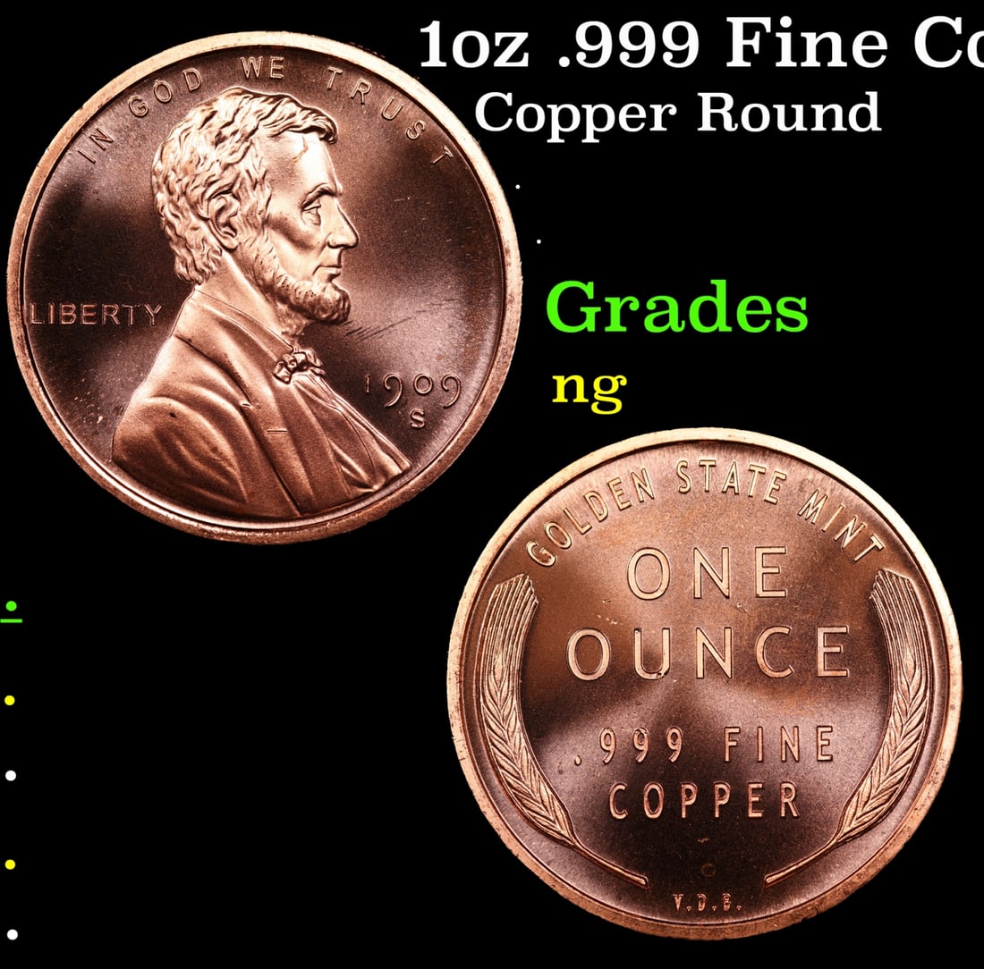 1oz .999 Fine Copper Bullion Round - Wheat Penny Style: 1oz .999 Fine Copper Bullion Round - Wheat Penny Style.