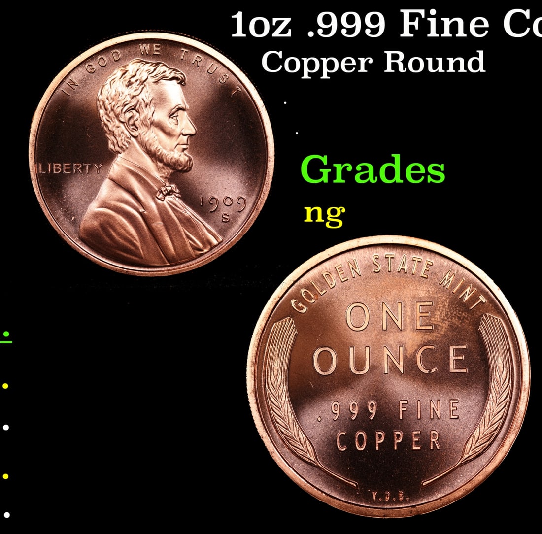 1oz .999 Fine Copper Bullion Round - Wheat Penny Style: 1oz .999 Fine Copper Bullion Round - Wheat Penny Style.