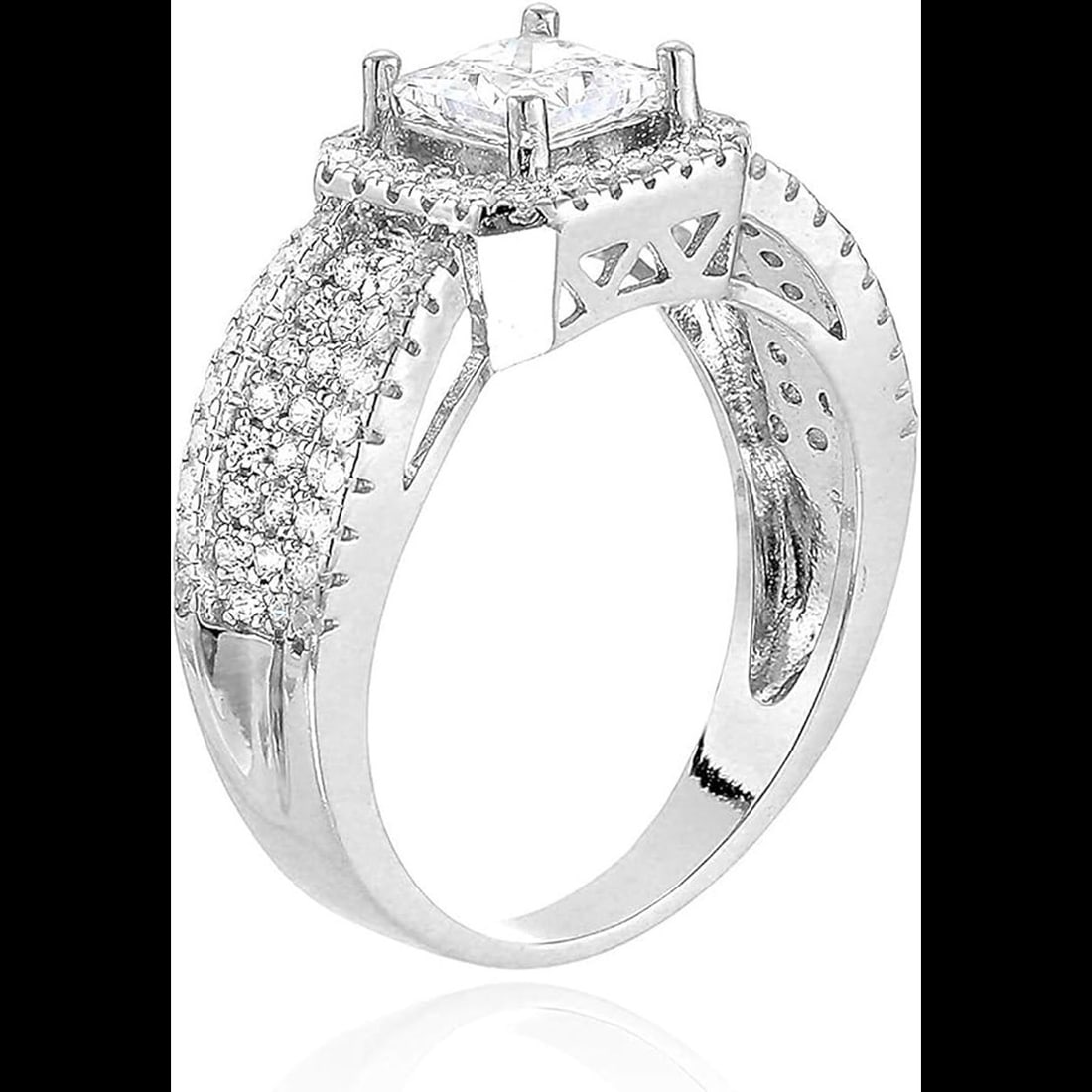 Decadence Sterling SIlver 5mm Princess Cut Engagement Ring With Indented PAve Band Size 6 (1 of 3)