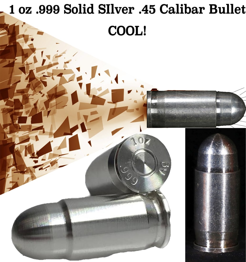 1 oz .999 Solid SIlver .45 Calibar BulletCOOL! (1 of 5)