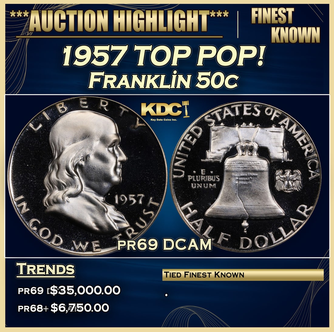 ***Major Highlight*** 1957 Proof Franklin Half Dollar TOP POP! 50c pr69 DCAM SEGS (fc) (1 of 5)