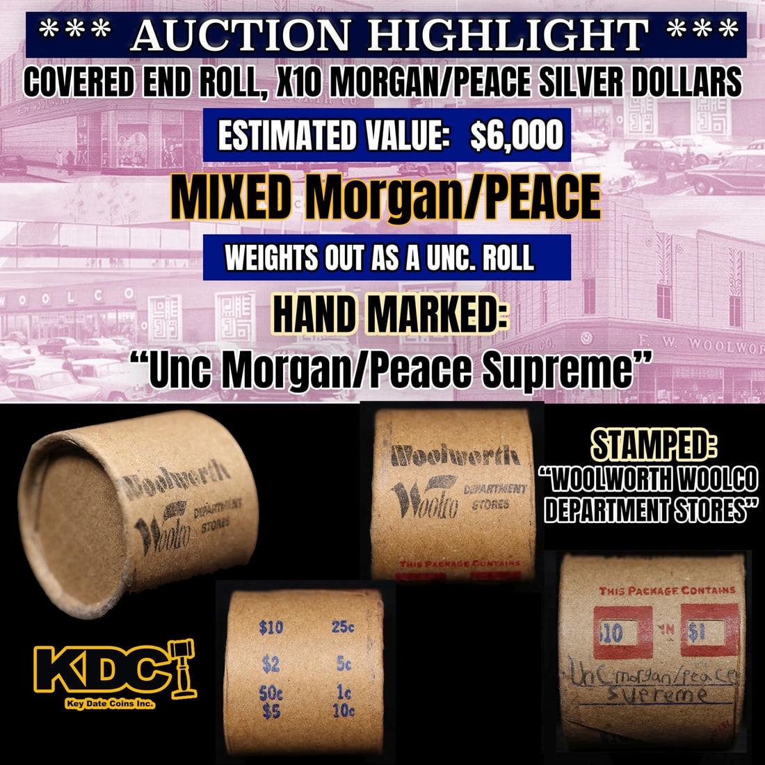 *EXCLUSIVE* x10 Mixed Covered End Roll! Marked "Unc Morgan/Peace Supreme"! - Huge Vault Hoard (FC): *EXCLUSIVE* x10 Mixed Covered End Roll! Marked "Unc Morgan/Peace Supreme"! - Huge Vault Hoard (FC). EXCLUSIVEHUGE Vault Hoard!!Brilliant 10 & 20 Coin Hand Marked Covered Ends Morgan & Peace Silver Dol