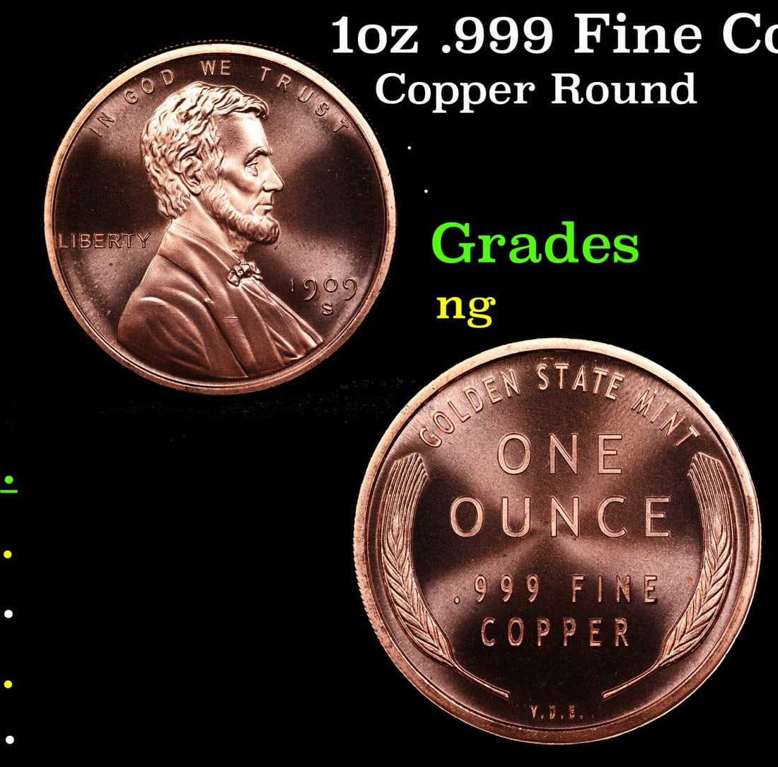 1oz .999 Fine Copper Bullion Round - Wheat Penny Style: 1oz .999 Fine Copper Bullion Round - Wheat Penny Style.