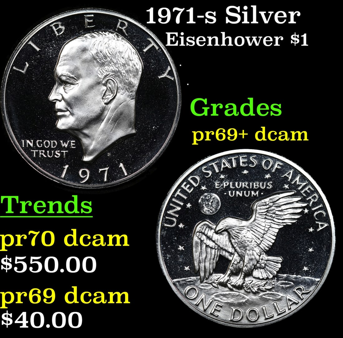 1971-s Silver Proof Eisenhower Dollar 1 Grades GEM++ Proof Deep Cameo (1 of 3)