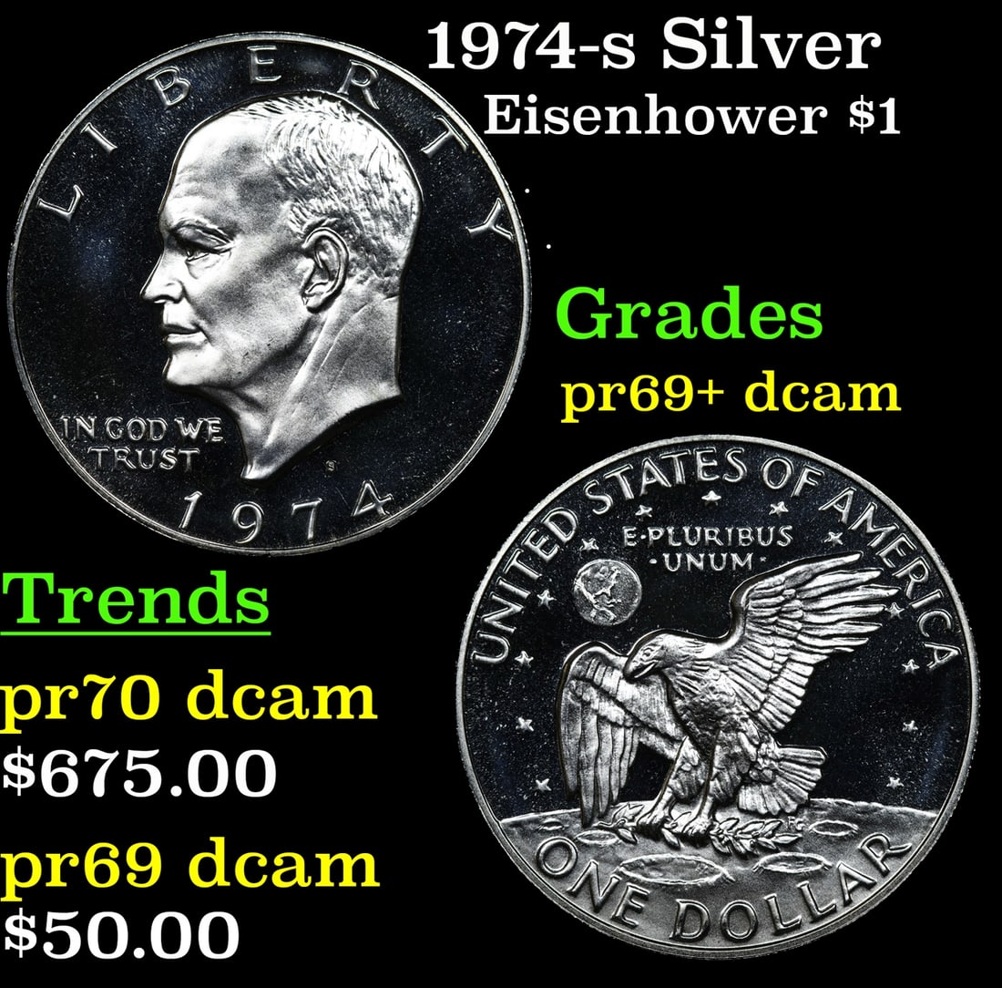 1974-s Silver Proof Eisenhower Dollar 1 Grades GEM++ Proof Deep Cameo (1 of 3)