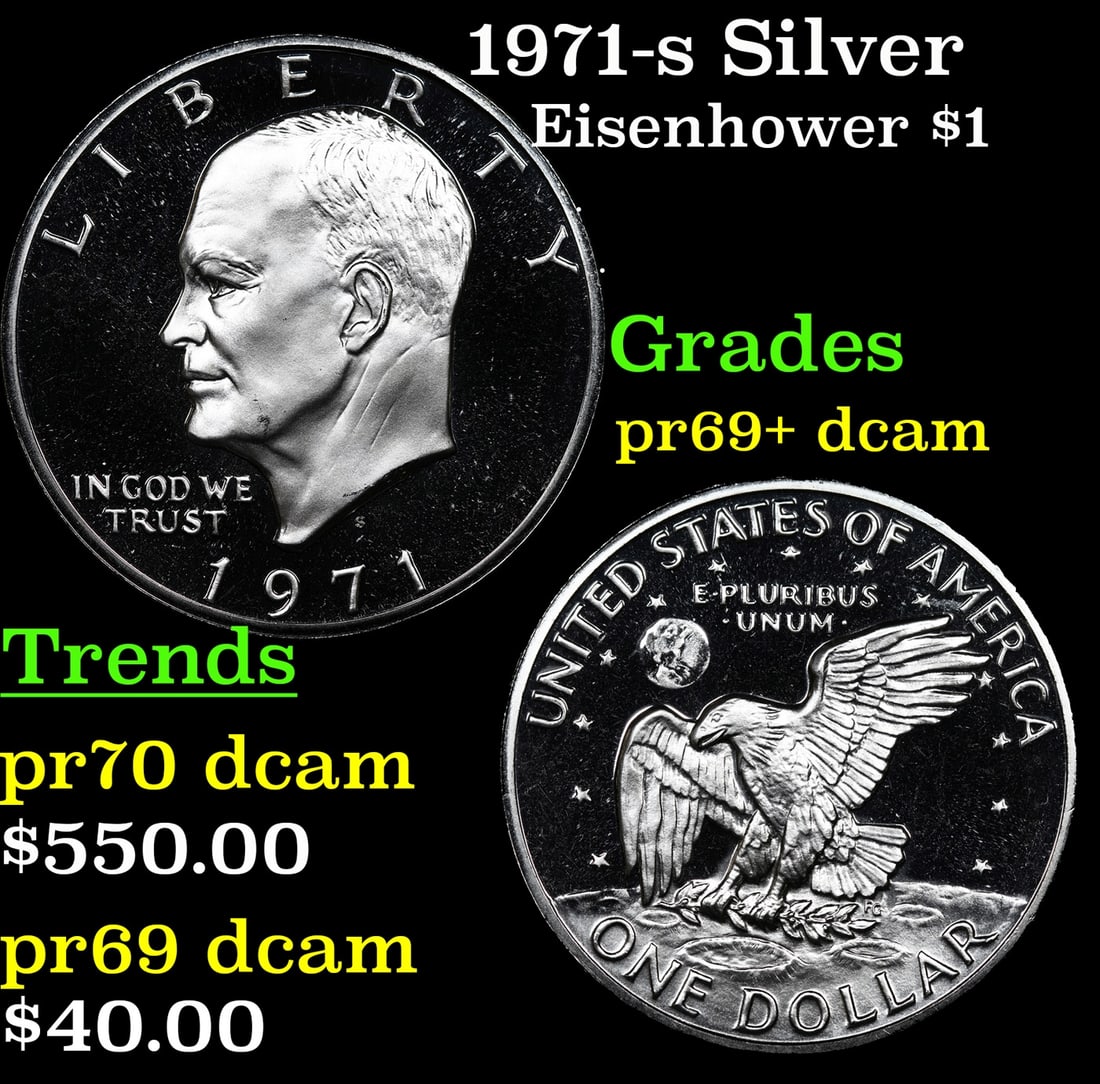 1971-s Silver Proof Eisenhower Dollar 1 Grades GEM++ Proof Deep Cameo (1 of 3)